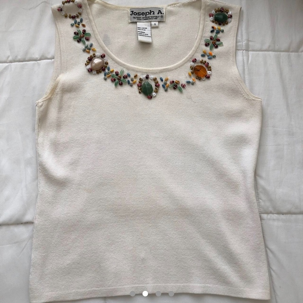 y2k vintage white multi-colored stone tank top